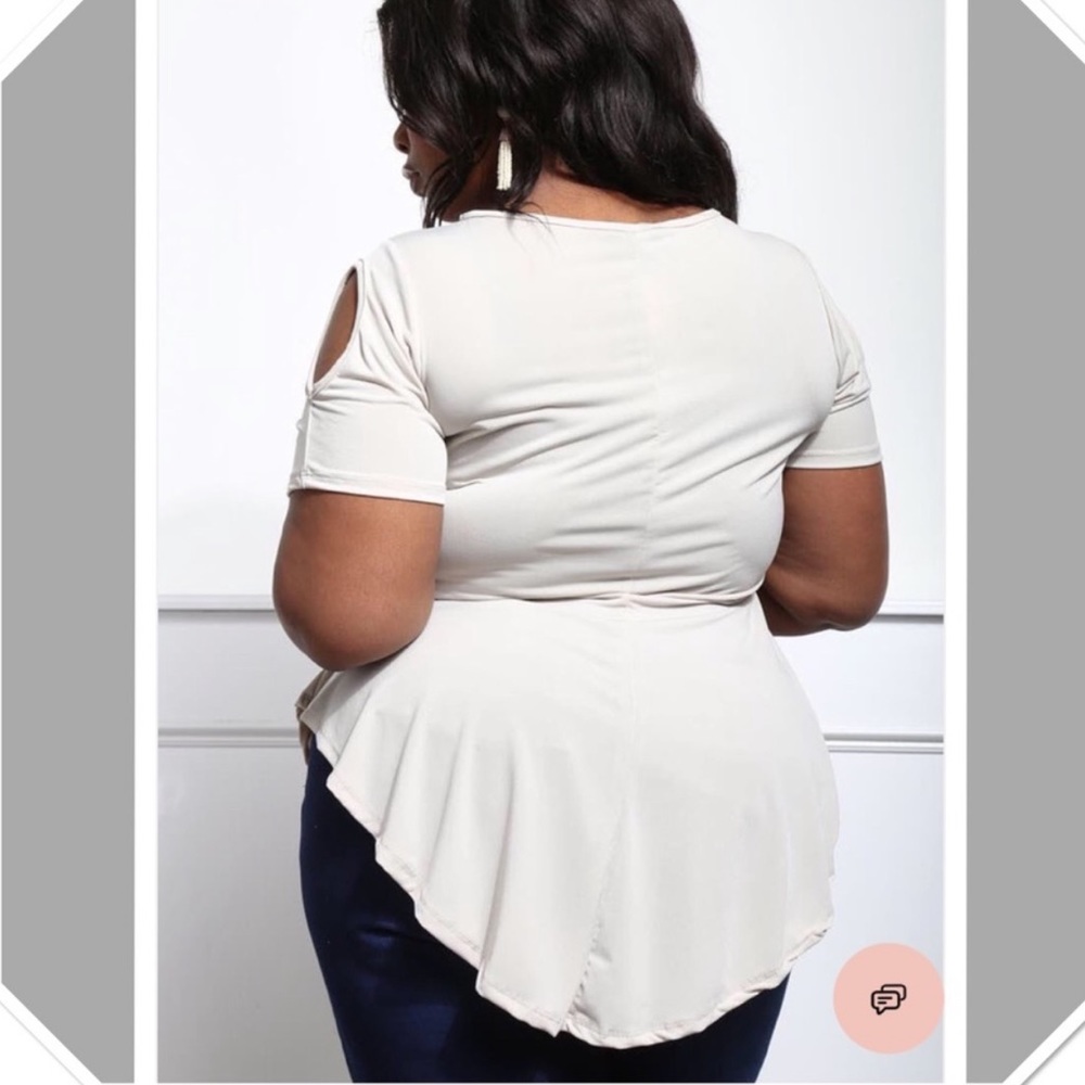 NEW PLUS Beige short sleeve top with cut details - Picture 5 of 8